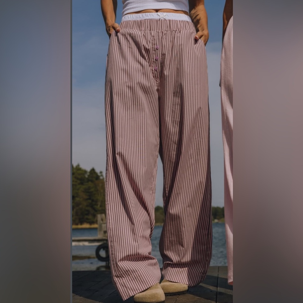 DAILY DRILLS STRIPED POINTELLE PANTS